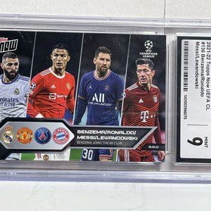 CGC 9 Mint  2021-22 Topps Now UCL #136 Lionel Messi Ronaldo Lewandowski Benzema